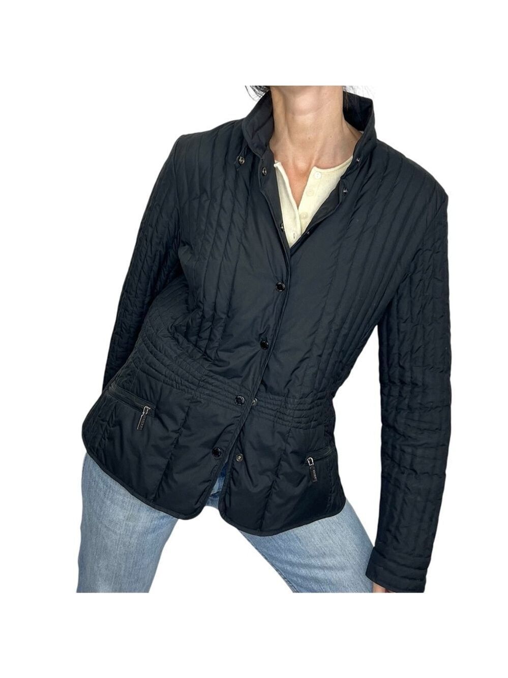 SEVENTY Italy black down filled lightweight quilted puffer jacket IT 48